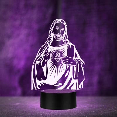 3D Illusion Jesus Led Night Lamp Multicolored Light Festival Gift For Christian Friend
